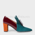 Women's Teal Colour-Block Suede And Leather